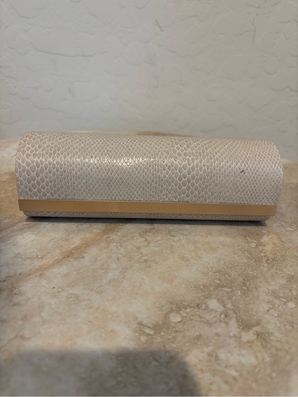 Jimmy Choo Cream Snakeskin Eyeglass/Sunglass Case